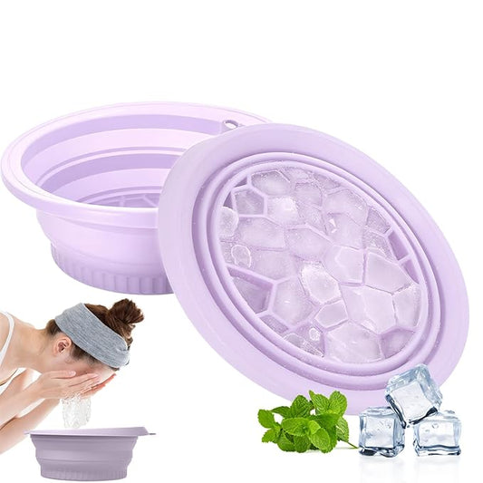 Face Bowl for Ice with Built-in Ice Tray – Collapsible Silicone Facial Ice Bath Bowl for Cold Plunge Therapy, Acne Relief & Skin Tightening – Purple Home, Camping & Travel Portable Spa Tool