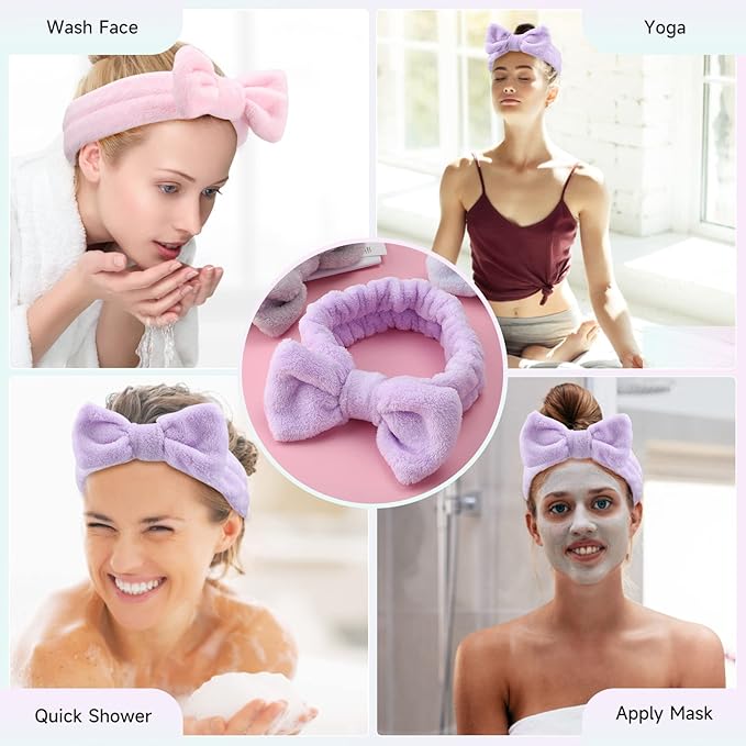 Face Headband 8Pcs Bow Hair Band Cute soft Facial Makeup Head Band for Face Washing Shower Skin Care Fluffy Spa Headband Coral Fleece Wraps for Woman Girl 8 Color Slumber Party Supplies