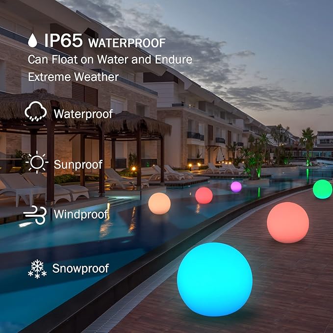 6-Inch Rechargeable LED Orb Light – 16 Color Glow Sphere, 4 Modes, Waterproof Ambient Lighting Ball, Glowing Orb for Indoor, Outdoor, Pool, Room, and Patio Decor