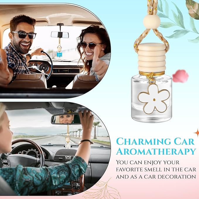 2 Sets Hanging Car Air Freshener and Essential Oil Diffuser, Car Air Freshener Daisy Essential Oil Diffuser Long Lasting Automobile Aromatherapy(White,New Car)