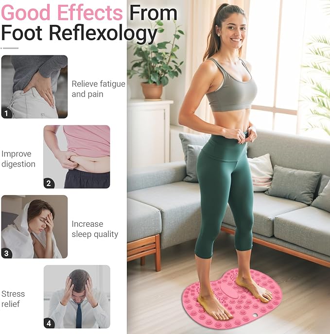 Foot Massage Mat, Big Foot Reflexology Mat with Magnetic Therapy, Foot-Shaped Acupressure Mat for Feet Relaxation, Under Desk Mat Pressure Point Mat for Pain, Fatigue and Stress Relief(Pink)