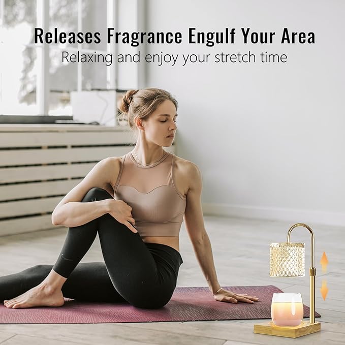 Candle Warmer Lamp, Candle Lamp Wax Warmer, Timer & Dimmer 7-Levels, Fits Cup Jar Candle, Top Melting, Crystal Heater Lamp for Scented Wax, Elegant Home Decor, Brass Glass