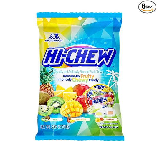 HI-CHEW Tropical Mix, 6 Bags, 3.53oz Each, Kiwi Pineapple Mango Taffy Candy
