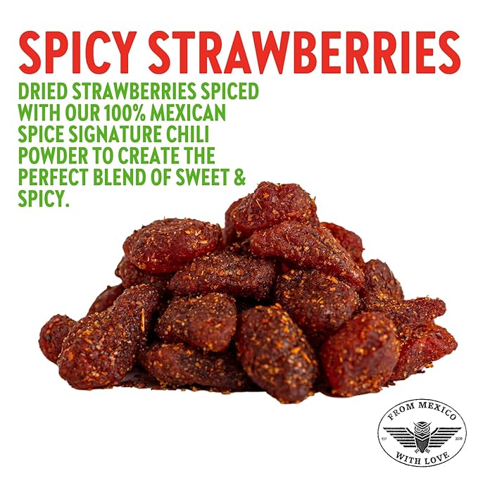CHUZA Spicy Dried Strawberries, Mexican Snacks Chili Strawberry Dried Fruit, Spicy Mexican Candy for Adults and Children, Natural Dried Strawberries-2 Pack