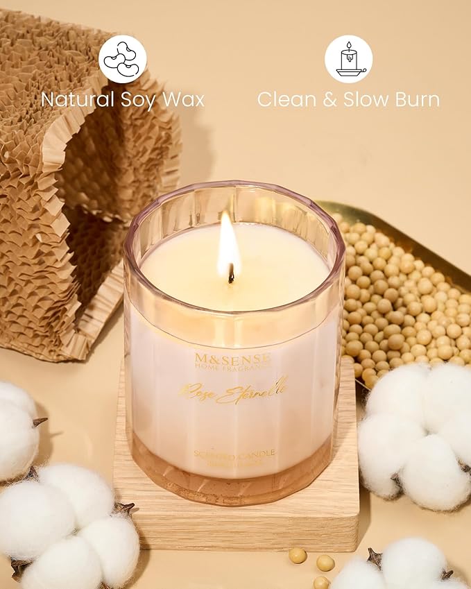 M&SENSE Rose Scented Candles for Home - 10.6oz 60 Hours Burn Natural Soy Wax Flower Scent for Girlfriend, Aromatherapy Candle for Relaxing Meditation Yoga Spa