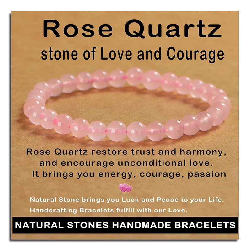 AD Beads Handmade Gemstone Stretch Elastic Bracelet Crystal Healing Reiki Nature's Beauty and Spiritual Essence Unisex (6mm, Rose Quartz)