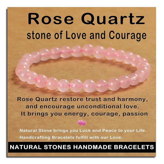 AD Beads Handmade Gemstone Stretch Elastic Bracelet Crystal Healing Reiki Nature's Beauty and Spiritual Essence Unisex (6mm, Rose Quartz)