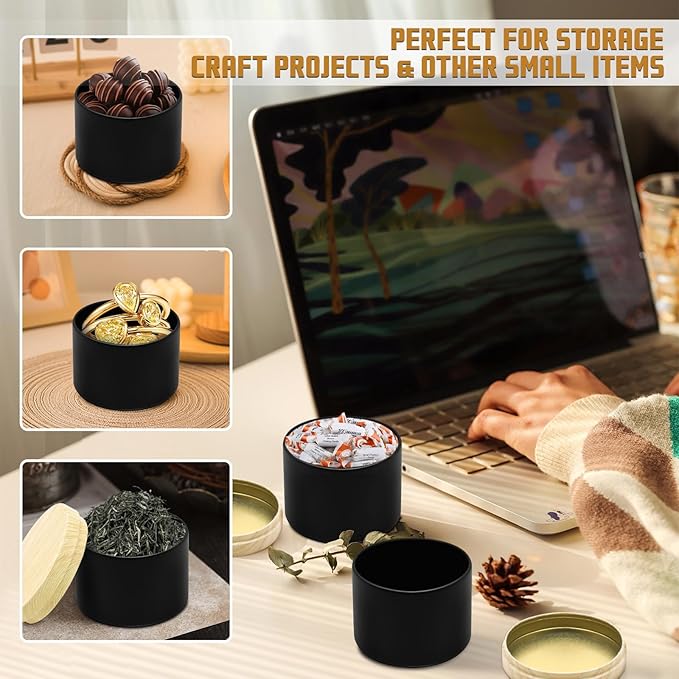 24-Pack Candle Jars, 12pcs 8oz + 12pcs 4oz Candle Tins with Metal Wood-Grain Printing Lids, Empty Candle Jars for Making Candles Bulk Candle Containers - Black