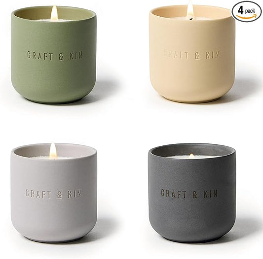 Craft & Kin Fall Scented Candles Discovery Set | 4 Pack of 3oz Candles | 20-Hour Burn Time, Soy Blend Wax, Cotton Wick, Ceramic Jars