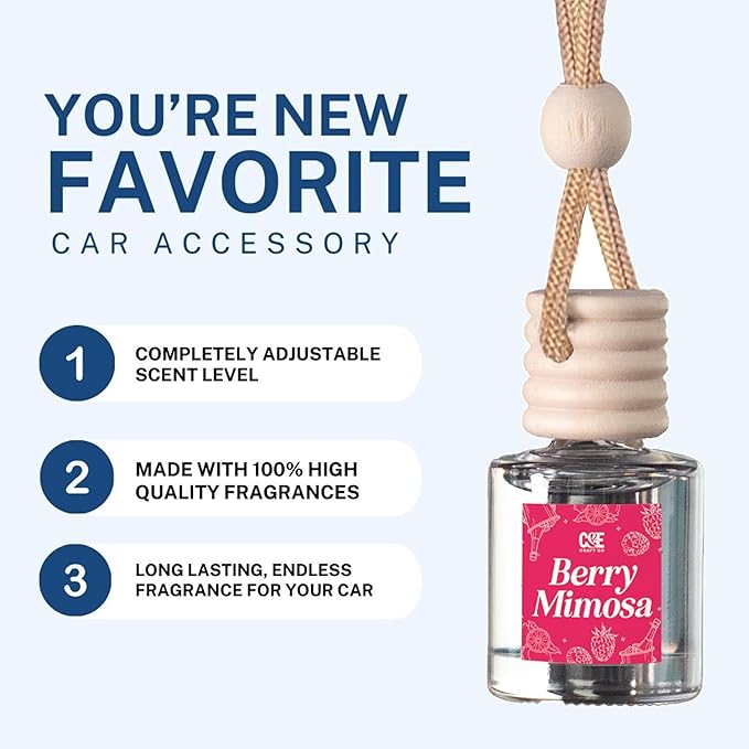 CANDECraftCo Car Air Hanging Fragrance Oil, Car Auto Freshener for Essential Oils, Scents Fragrance Aromatherapy Automobile Diffuser, Long Lasting (Berry Mimosa + Champagne)