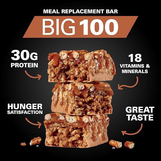 MET-Rx Big 100 Colossal Protein Bars, Great as Healthy Meal Replacement, Snack, and Help Support Energy, Peanut Butter Pretzel, With Vitamin A, Vitamin C, and Zinc, 100 g, (Pack of 9)