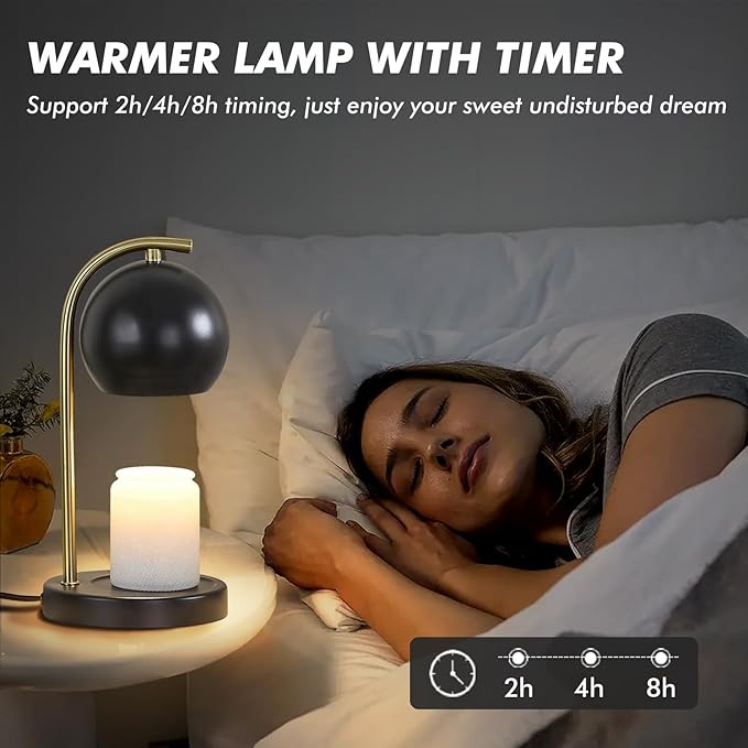 Candle Warmer Lamp Gifts for Women - Dimmable Scented Wax Melt Warmer with Timer - Housewarming Gifts for Home Bedroom Decor, Xmas Birthday Gifts for Mom, 2 Bulbs, Black
