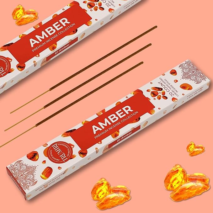 Amber Incense Sticks - Total 40 Insence-Sticks - Dual Pack of 20 Insense - Inciensos - Inscents - Natural Non Toxic Ingredients - Incents - Incence - Inscense - Insents