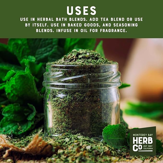 Monterey Bay Herb Co. Egyptian Peppermint Tea, Cut & Sifted | Add to Bath Blends, Oils, Soaps | Make Tea Blends & Seasonings (1 Pound)