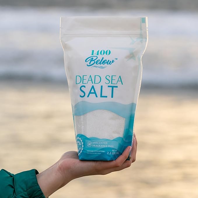 2.2 Lbs Dead Sea Salt, Fine Grain - Foot and Spa Bath Soak, Exfoliating Body Scrub, 100% Pure and Mineral-Rich, Relieves Sore Muscles and Soothes Joints