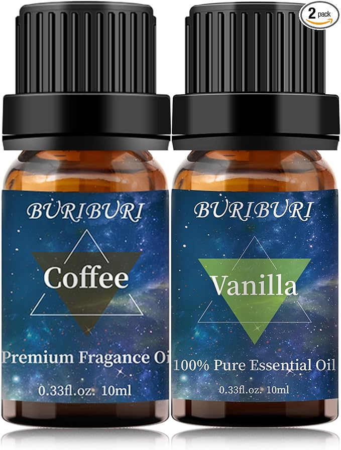 BURIBURI Vanilla Oil and Coffee Essential Oil Set 10ml, 100% Pure Vanilla Essential Fragrance Oil for Diffuser, Massage