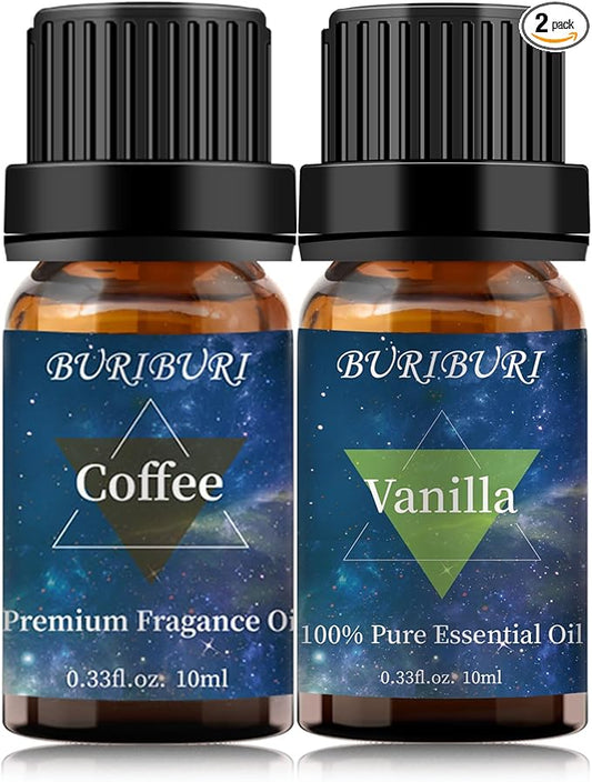 BURIBURI Vanilla Oil and Coffee Essential Oil Set 10ml, 100% Pure Vanilla Essential Fragrance Oil for Diffuser, Massage