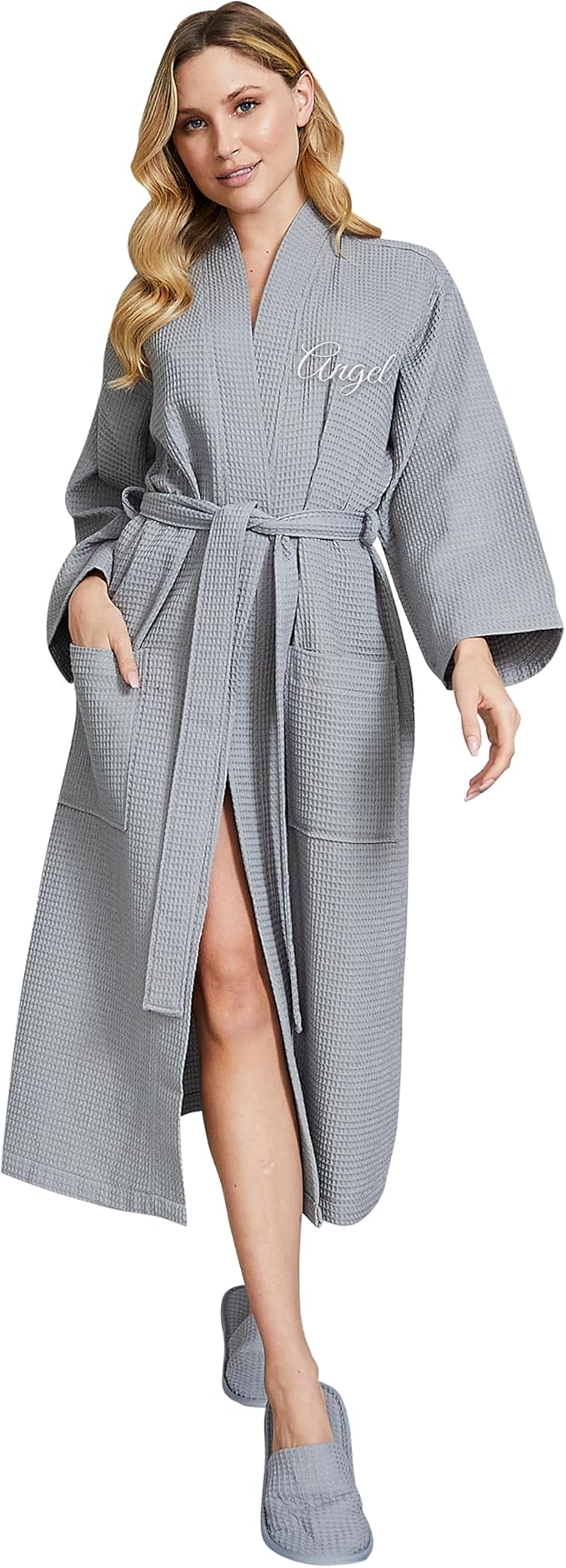 Lotus Linen Waffle Robes for Women - Lightweight Cotton Kimono Bathrobe - Long Soft Spa Bath Robe