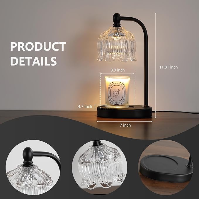 Black Candle Warmer Lamp with Timer and Dimmer,Flameless Wax Melt Warmer for Jar Candles with 2 Bulbs,House Warming Gifts,Mother's Day/Birthday/Christmas Gifts for Mom/Wife,Home Decor