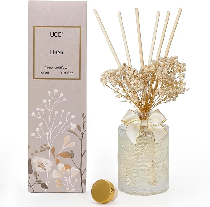 UCC Premium Reed Diffuser Set with Preserved Flower Reed Sticks, 6.76 fl oz Highly Scented Room Diffuser Home Fragrance Essential Oil Reed Diffuser for Bedroom Bathroom Home Décor Office