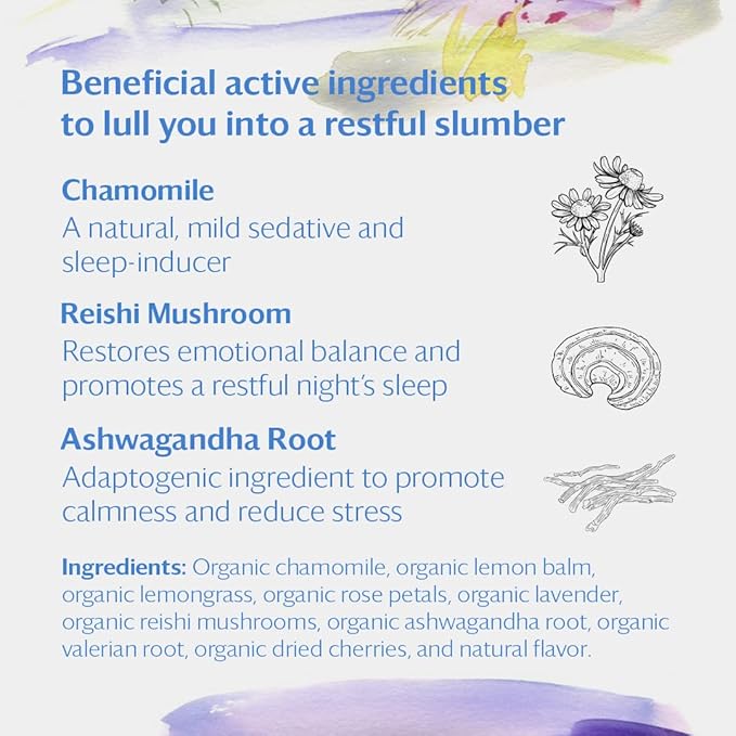 Grace Farms REST Wellness Organic Tea Blend (16 Pyramid Sachets) | Sleep and Stress Support For Evening | Chamomile Vanilla Tea with Adaptogenic Herbs and Mushrooms | Fairtrade and Kosher