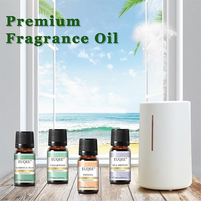 EUQEE Nature Air Premium Grade Scented Oils Gift Set - Sea Breeze, Forest Pine, Bamboo & Teak, Cedarwood, Sandalwood, Freesia (10ml)