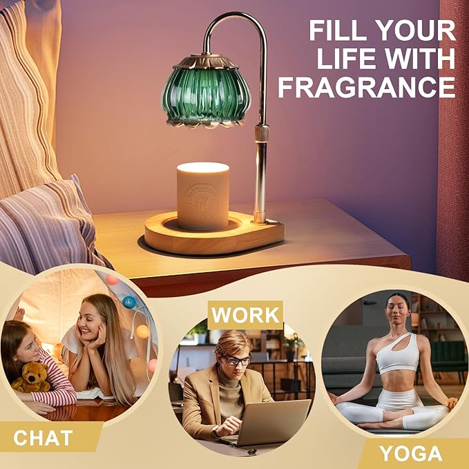 Candle Warmer Lamp with Timer,Dimmable Candle Warmer Light Adjustable Height Warmer Glass Lantern, Gifts for Women House Warming New Home Bedroom Decoration,Green