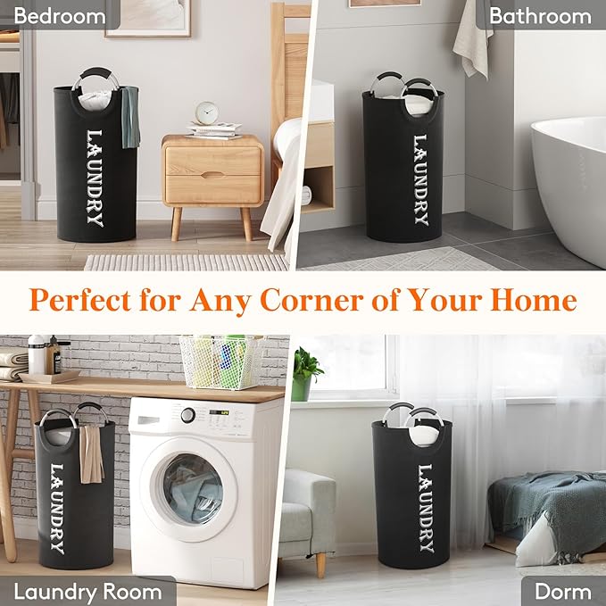 Lifewit 100L 2-Pack Large Laundry Basket, Collapsible Laundry Hamper with Aluminum Handles, Waterproof Freestanding Dirty Clothes Hampers for Laundry Room Bedroom Dorm Bathroom, Black