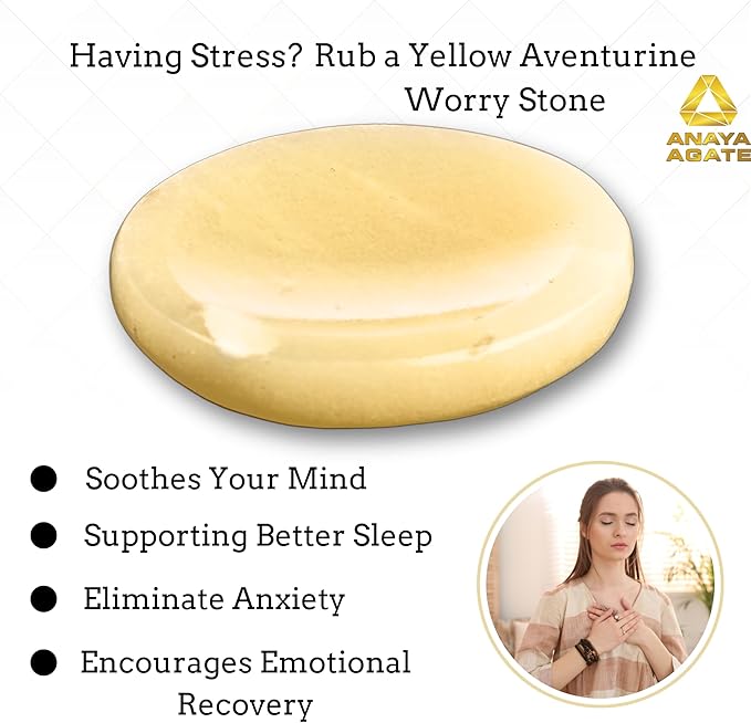 Yellow Aventurine Worry Stones – Crystal Thumb Worry Stone for Anguish, Stress – Relaxing and Soothing Balance Stones for Meditation, Stress Relief – Healing Stones and Crystals for Men & Women