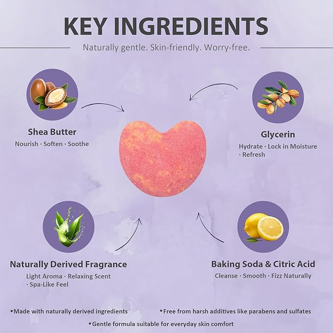 Heart-Shaped Bath Bomb Set – 9 Colorful Fizzies with Essential Oils, Spa & Stress Relief Gifts for Her & Him, Ideal for Birthday, Mother’s Day, Valentine’s Day & More