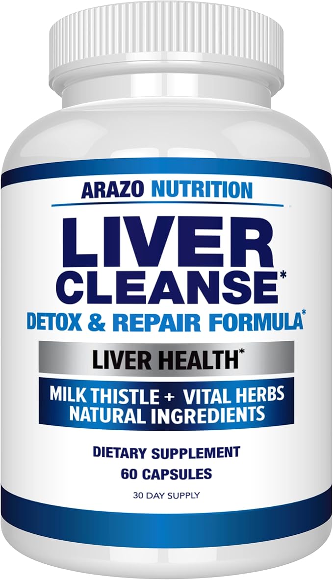 Arazo Nutrition Liver Cleanse Detox & Repair Formula – Milk Thistle Herbal Support Supplement: Silymarin, Beet, Artichoke, Dandelion, Chicory Root