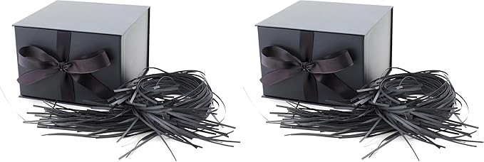 Hallmark Medium Gift Box with Lid and Shredded Paper Fill (Gray 7 inch Box) for Weddings, Graduations, Birthdays, Father's Day, Groomsmen Gifts, All Occasion (Pack of 2)