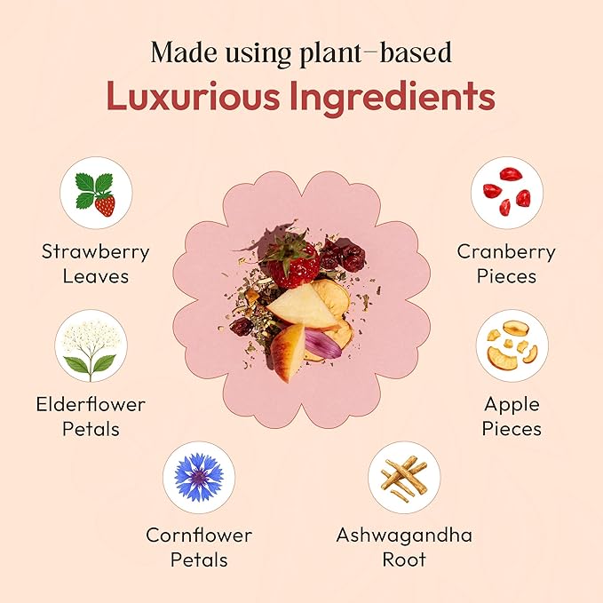 Winter Cherry Ashwagandha Herbal Tea – With Strawberry, Cranberry, Apple, Elderflower, Cornflower – Vegan, Kosher, Caffeine-Free – Hot or Iced Tea Bags – Adaptogenic & Immune Health Support (25 Count)