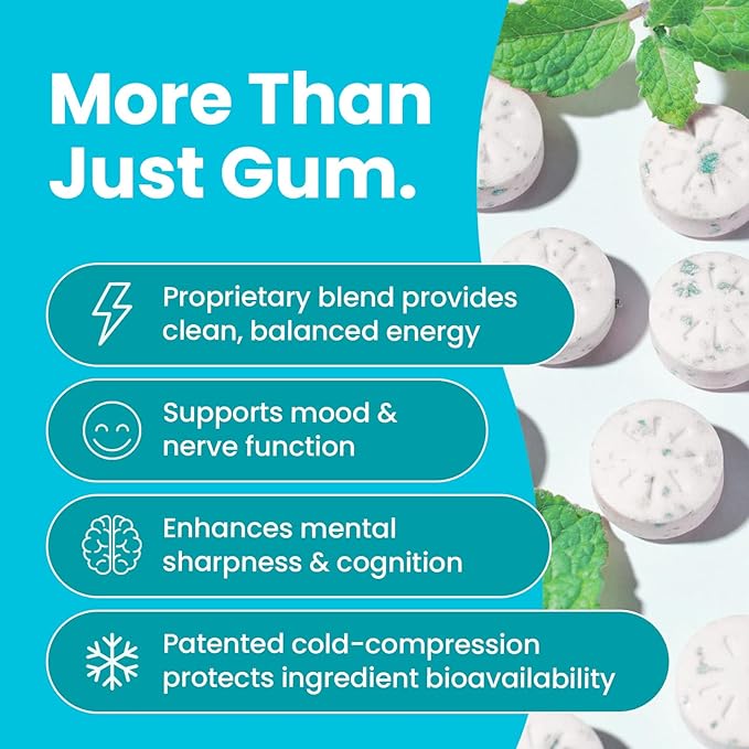 NeuroGum Energy & Focus Gum (54 Count-6 Pack, Wintergreen) | 40mg Natural Caffeine + L-Theanine + Vitamin B12 & B6 + Xylitol | Sugar Free Nootropic Cognitive Brain Performance Supplement