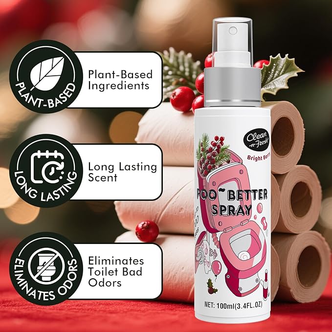 Clean-n-Fresh Toilet Spray, Holiday Pack Gift Set - 6.8 Fl Oz Balsam & Cedar and Bright Berry, Bathroom Odor Deodorizer, Up to 400 Uses