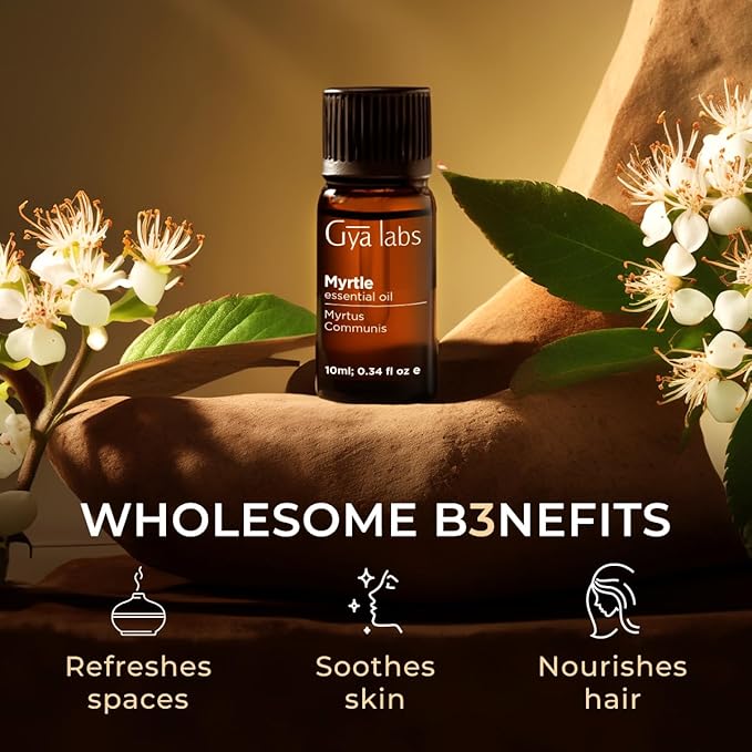 Gya Labs Myrtle Essential Oil - 0.34 Fl Oz - for Hair, Skin, Diffuser, Aromatherapy & DIY Candle Making Scent