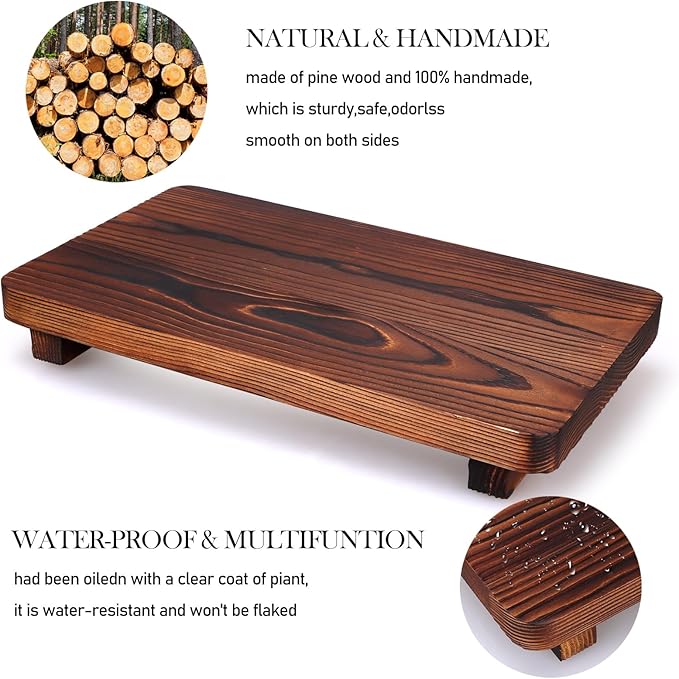 Farmhouse Bathroom Counter Tray Wood Risers Display Stands Kitchen Countertop Trays Decorative Dish Soap Dispenser Holder for Bathroom Sink Accessories Wooden Pedestal Stand Kitchen Decor Vanity Tray