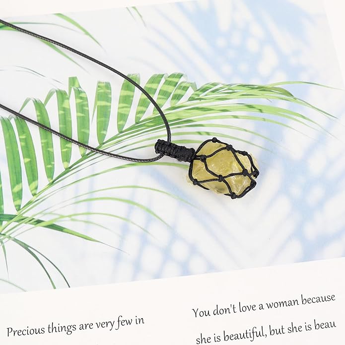 Handmade Natural Gemstone Crystal Pendant Necklace Stone Holder Necklace Cord Net Necklace with Adjustable Length for Women Men