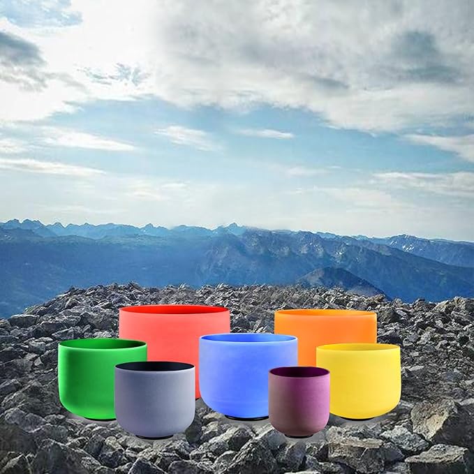 KRESEC 432Hz 6-12 Inch Crystal Singing Bowls Set of 7 – Multicolored Quartz Chakra Tuned Sound Healing Bowls for Meditation, Yoga & Reiki with Padded Cases, Suede Mallets & Silicone O-Rings