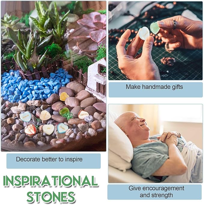 Fabbay 60 Pcs Inspirational Rocks with 30 Different Words, Heart Inspirational Engraved Stones Bulk Encouragement Worry Stones As Meditation Decorations Graduation Gifts for Friends Family (0. 8 Inch)