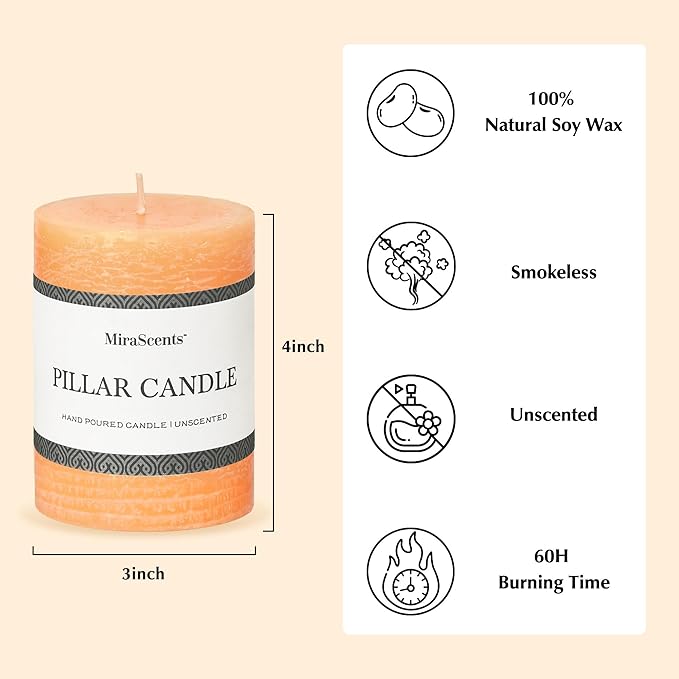 3x4 Inch Fall Yellow Pillar Candles Set of 3 - Unscented Fall Candles, Large Big Candles, Smokeless Dripless Candles for Dinner Fall Table Decor, Home Rustic Decor, Fall Centerpieces for Table