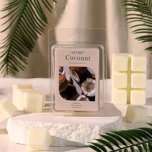 LETINE Wax Melts 2.5oz(1 Pack), Coconut Scented Wax Melts, 100% Soy Wax Melts Wax Cubes with All- Natural Strong & Non Toxic Essential Oil for Warmer, Gifts Set for Home Fragrance/Spa Aromatherapy