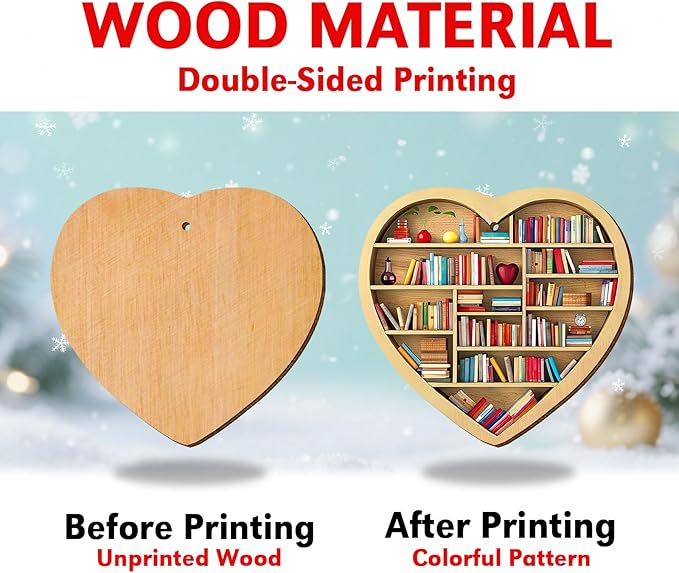 Book Ornament for Christmas Tree, 2 Sides Print Ornament, Bookshelf Wooden Ornament, Book Themed Decor, Book Lover Gifts for Christmas, Booktrovert