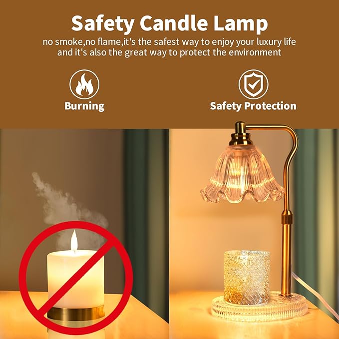 Candle Warmer Lamp with Timer: Adjustable Height and 4 Dimmer, Crystal Glass Base, Heater Wax Warmer for Jar Scented, Home Décor and Housewarming & Birthday Gift for Mom Woman, 2 Bulbs (White Flower)