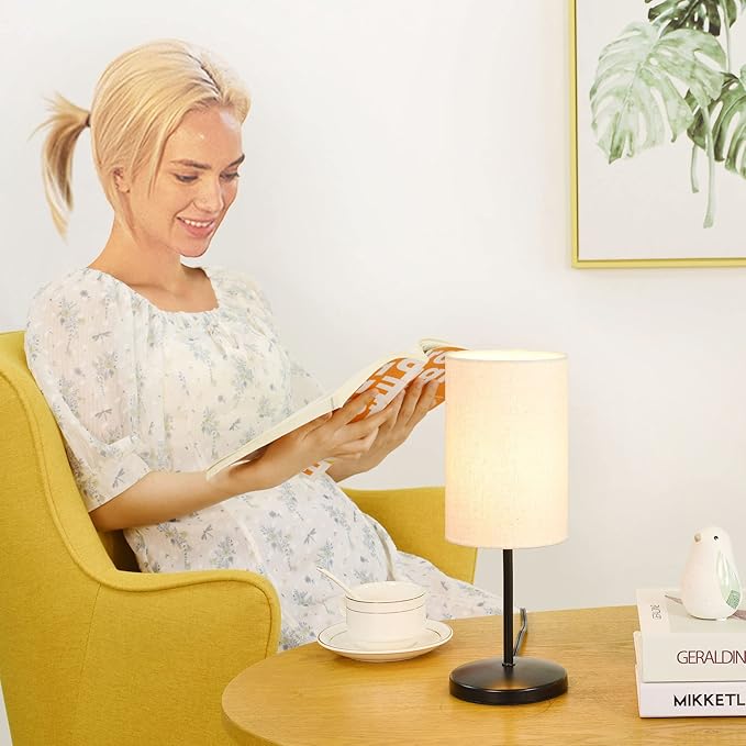 Lampwell Alee Small Table Lamp for Living Room,Set of 2,Modern Kids Night Table Lamp,Φ4.33×H12.21IN,Bulb Excluded,Black