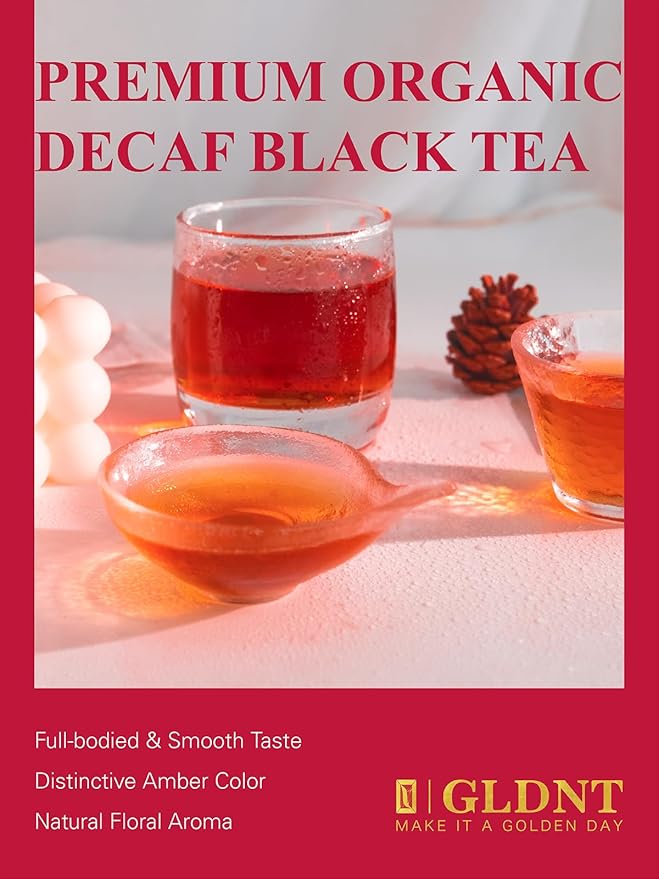GLDNT Organic Decaf Black Tea Bags, Organic Black Tea Decaffeinated, Smooth Taste, Iced & Hot Tea, 100 Count