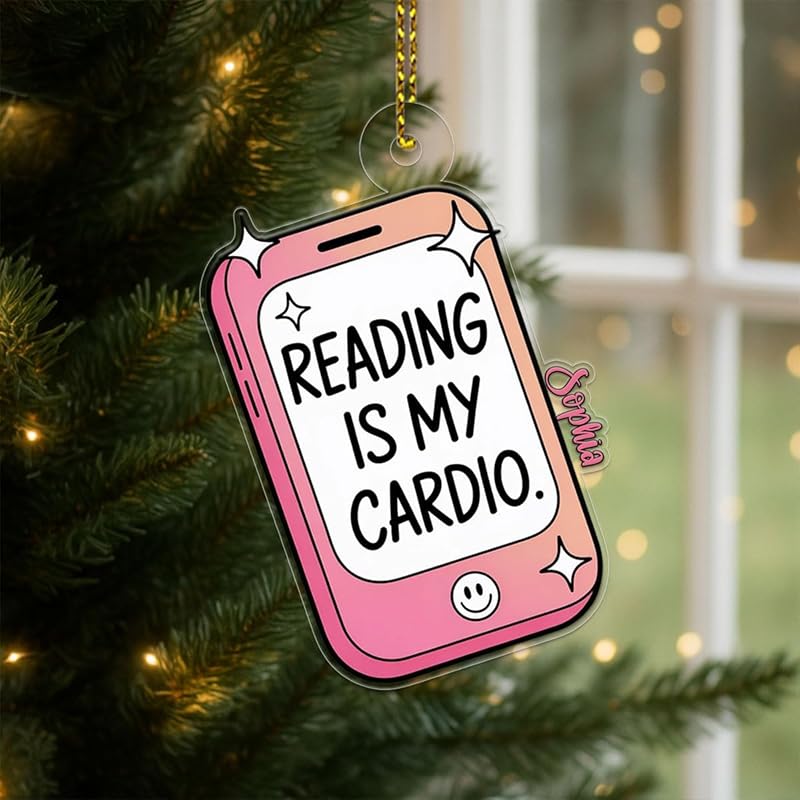 Funny Reading Is My Cardio Kindle Ornament, Personalized Bookworm Christmas Ornament, Custom Holiday Keepsake, Gift for Book Lovers Acrylic Ornament – Personalized Christmas Tree