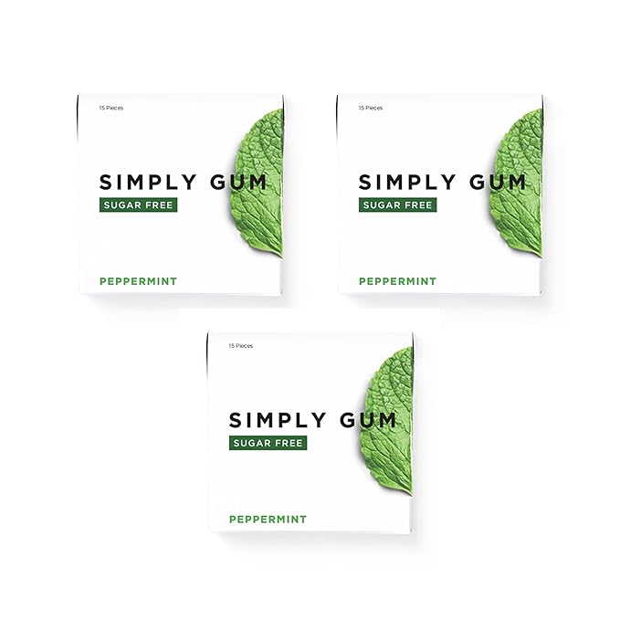 SIMPLY Gum | Xylitol Sugar Free Chewing Gum | Peppermint | Pack of Three (45 Pieces Total) | Synthetic Free + Sugar Free + Aspartame Free