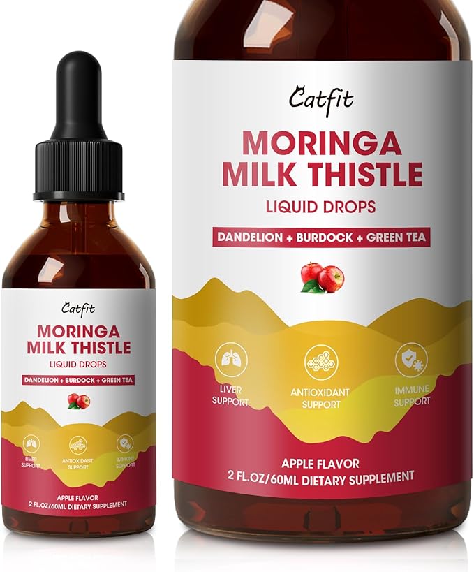 Milk Thistle Liver Detox Drops Apple Flavor – Liver Cleanse Detox & Repair with Moringa, Dandelion, Burdock & Green Tea – Herbal Liquid Supplement for Liver Support & Liver Health, Vegan, 2 Fl Oz