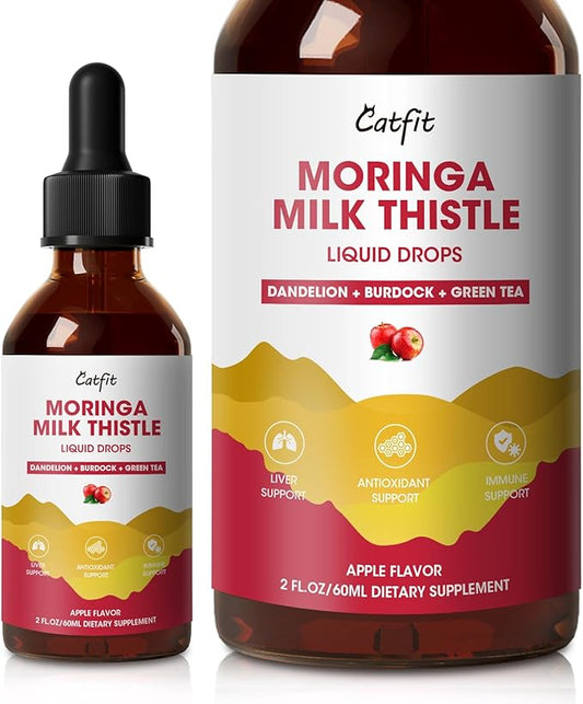 Milk Thistle Liver Detox Drops Apple Flavor – Liver Cleanse Detox & Repair with Moringa, Dandelion, Burdock & Green Tea – Herbal Liquid Supplement for Liver Support & Liver Health, Vegan, 2 Fl Oz